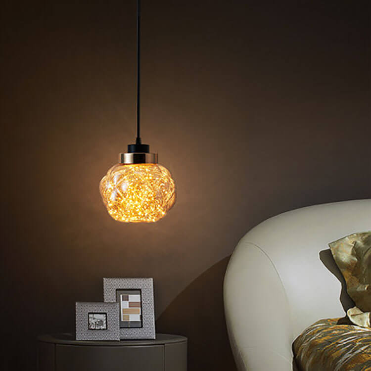 Lampe suspendue LED à 1 lumière en pot de perles de verre créative et moderne 