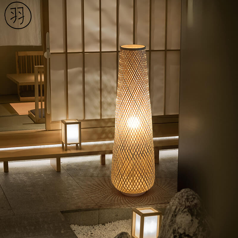 Moderne Bambus-Weberei Spalte 1-Licht LED Stehende Stehlampe – BulbSquare