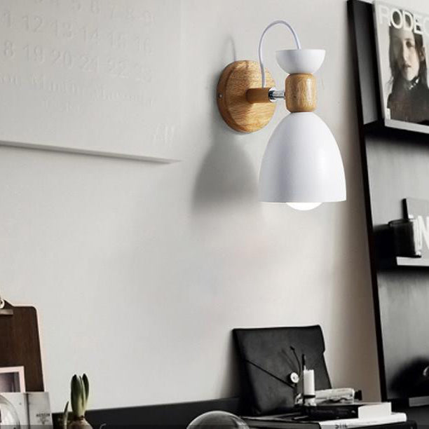 Aplique de pared de 1 luz con base de madera maciza de macaron nórdico 