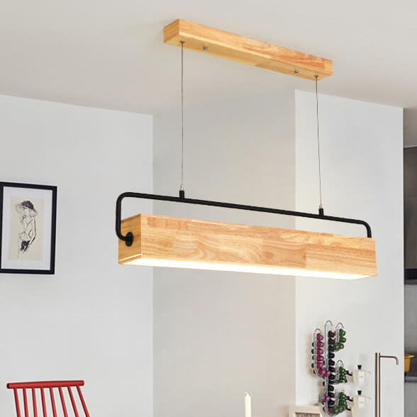Nordic Minimalist Solid Wood Rectangular LED Chandelier