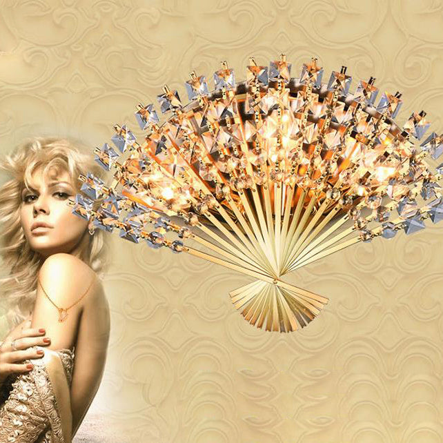 Moderna Lámpara Aplique de Pared de Lujo con Forma de Ventilador de Cristal de 3 Luces 