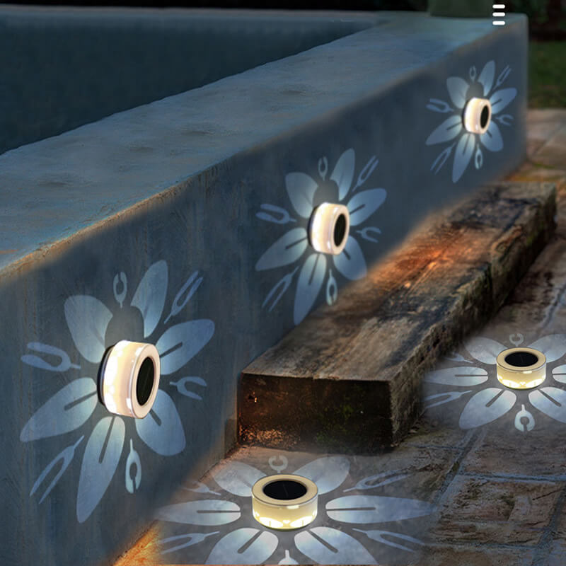 Solar Flower Pattern LED Outdoor Wall Patio Lawn Decorative Light