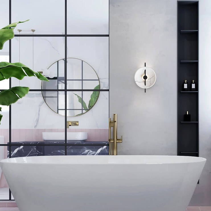 Minimalist Resin Marble Round LED Wall Sconce Lamp