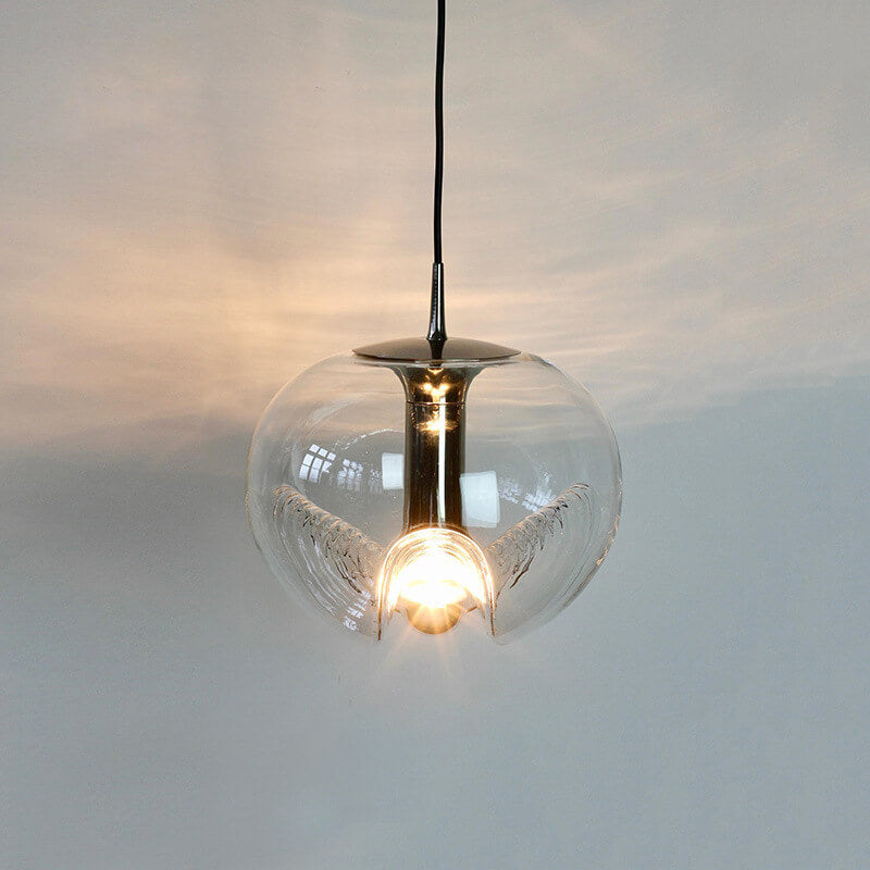 Vintage Clear Wave Glass Globe 1-Light Pendant Light