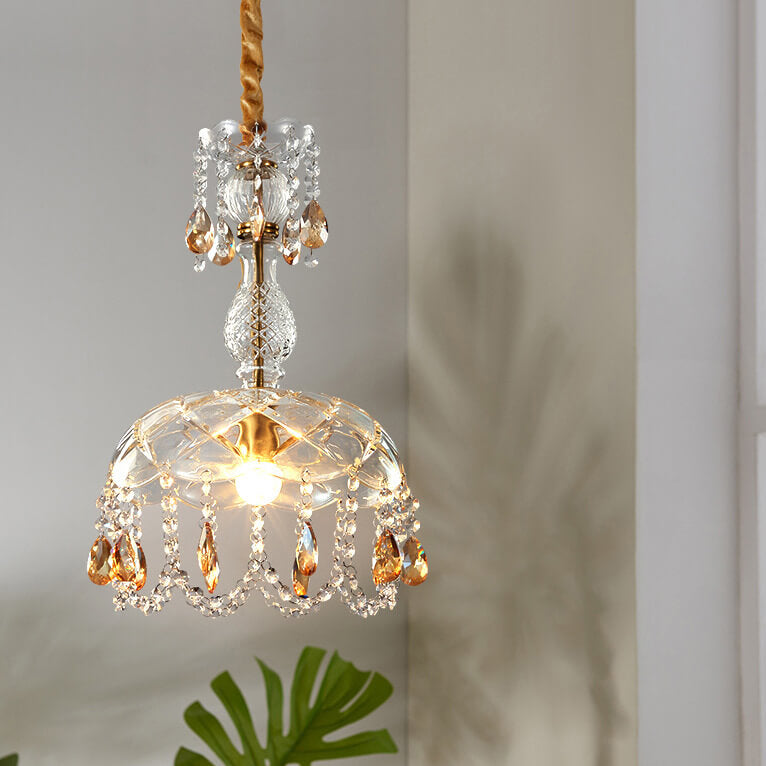 Moderne Luxus Kristall Hängedome 1-Licht Pendelleuchte 