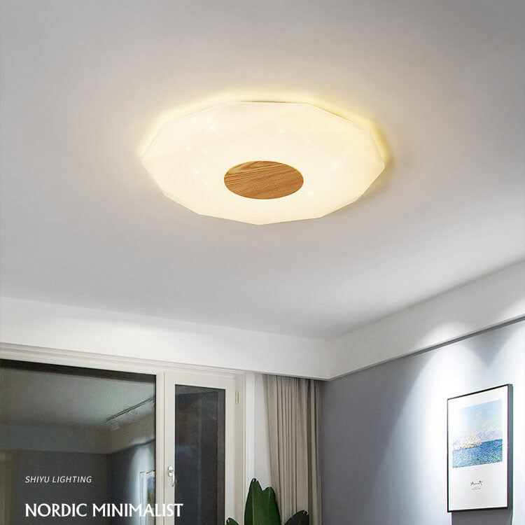 Nordic Solid Wood Acrylic Round 1-Light LED Flush Mount Ceiling Light