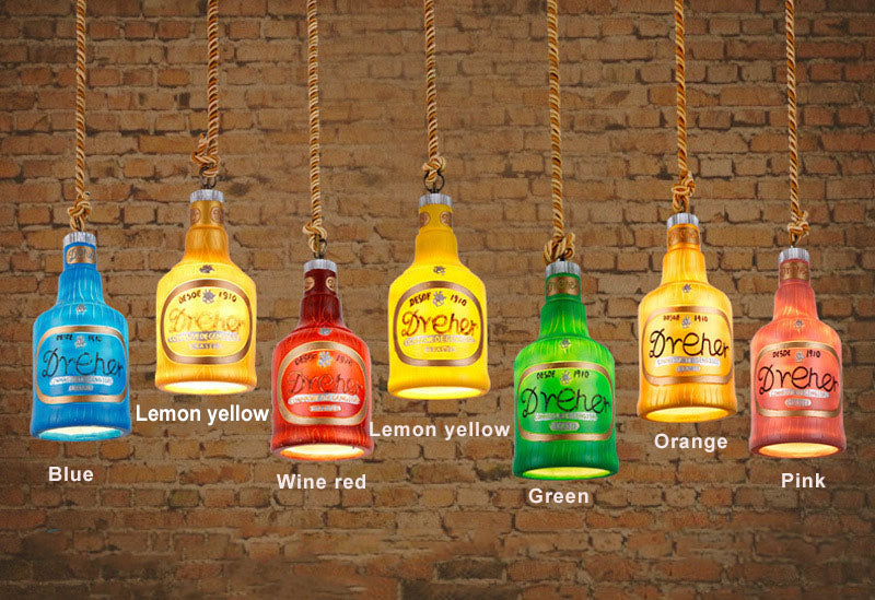 Contemporary Industrial Colorful Bottle Resin 1-Light Pendant Light