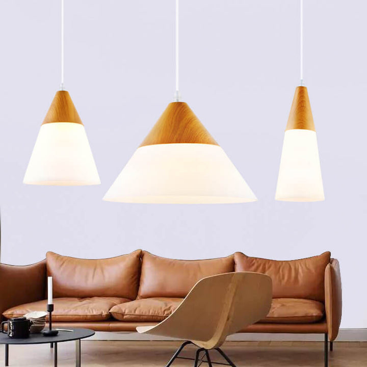 Nordic Wood Grain Glass Cone Shaped 1-Light Pendant Light