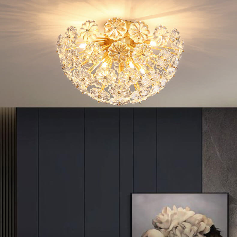 Modern Luxury Petal Crystal Full Brass Semi-Flush Mount Ceiling Light