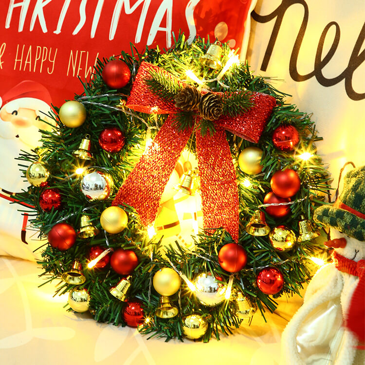 Christmas Wreath Branches Bells Christmas Lights String Decoration Lights