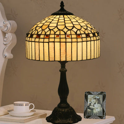 European Tiffany Yellow Baroque Glass 1-Light Table Lamp