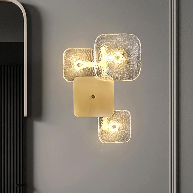 Postmoderne Glas-Messing-Patchwork-Quadrat-LED-Wandleuchte 