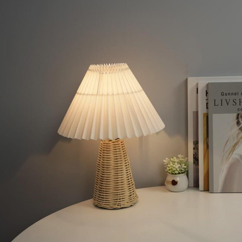 Vintage Pleated Fabric Tapered Base 1-Light Table Lamp