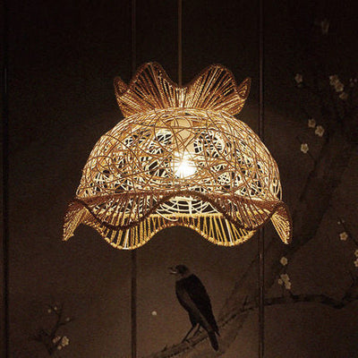 Rattan Weaving Scalloped Dome 1-Light Pendant Light