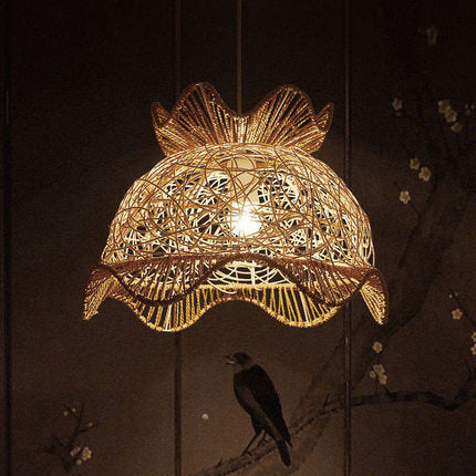 Rattan Weaving Scalloped Dome 1-Light Pendant Light