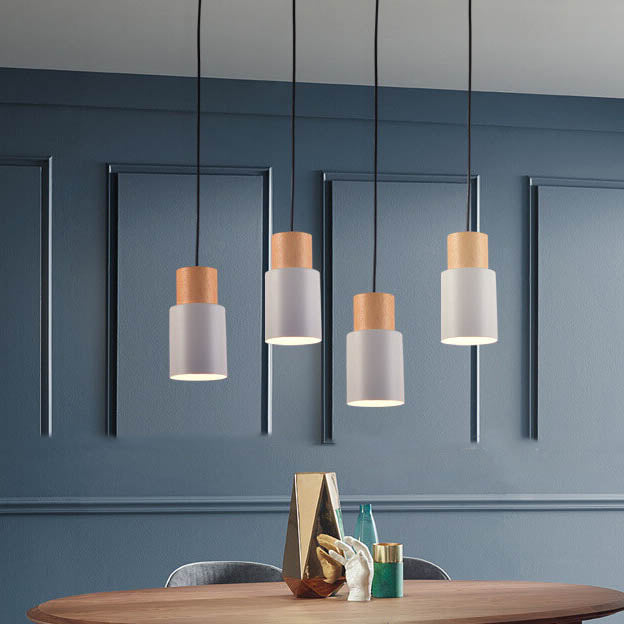 Lámpara colgante LED de 1 luz cilíndrica recta de madera maciza simple 