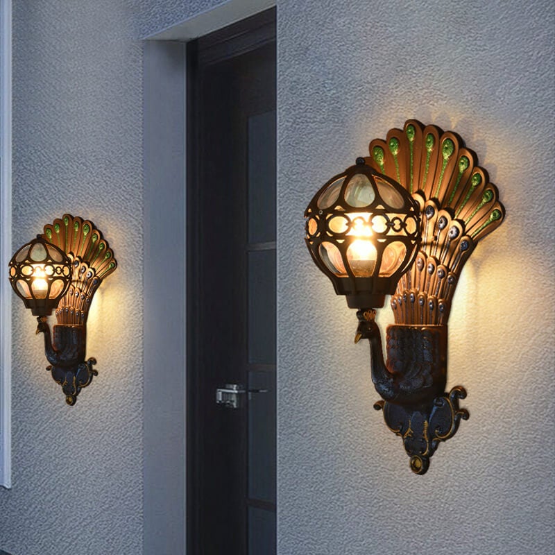 European Vintage Peacock 1-Light Outdoor Waterproof Wall Light