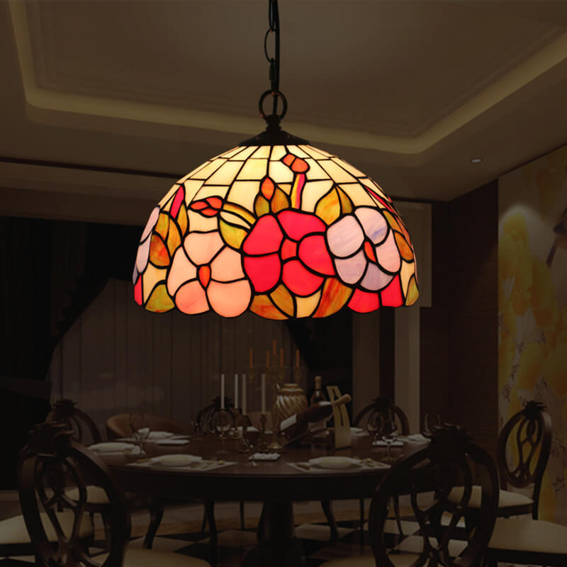 Cúpula de Vidrio Tiffany Europea con Vitral, Lámpara Colgante de 1 Luz 