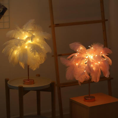 Nordic Feather Copper Wire Decoration Night Light Table Lamp