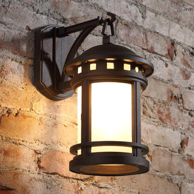 Retro Cylindrical Lantern Outdoor 1-Light Waterproof Wall Sconce Lamp