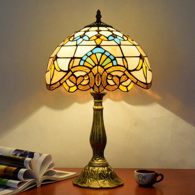 Tiffany Vintage Stained Glass Baroque 1-Light Table Lamp