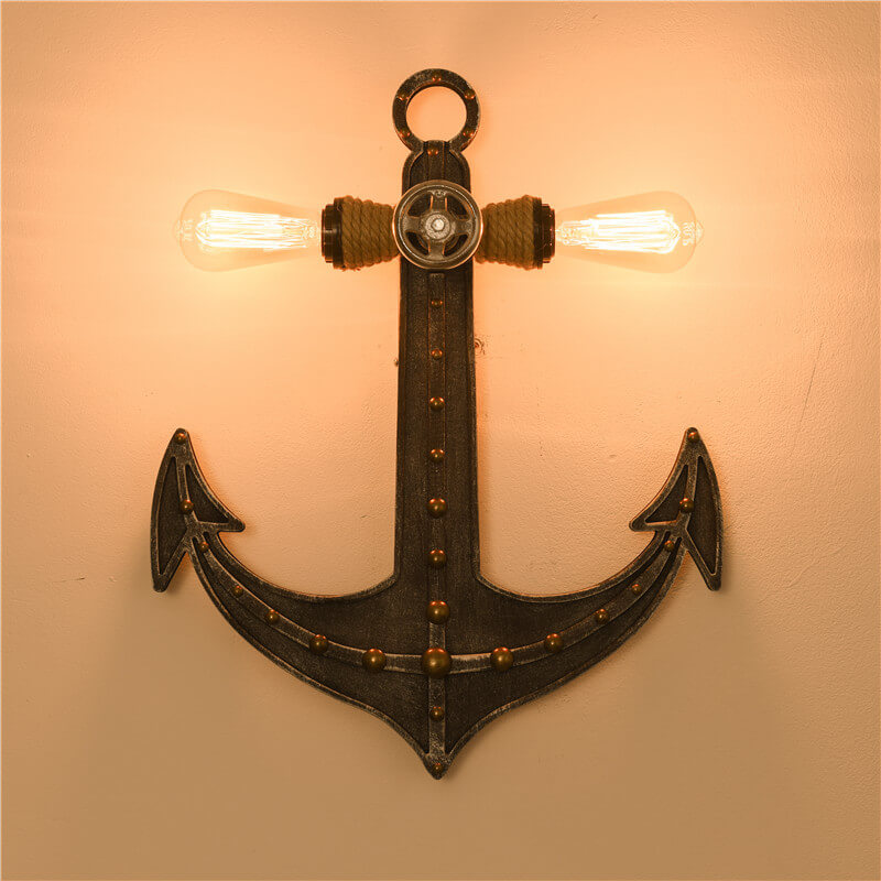 Industrielle Vintage-Holzboot-Anker-2-Licht-dekorative Wandleuchte 