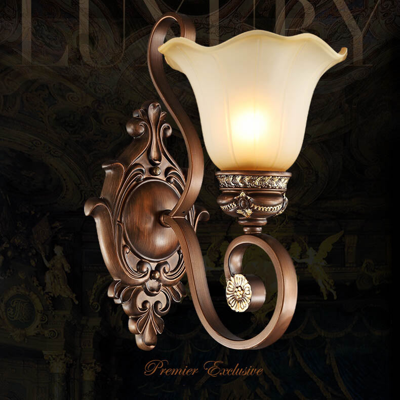 European Vintage Iron Glass Shade 1-Light Wall Sconce Lamp