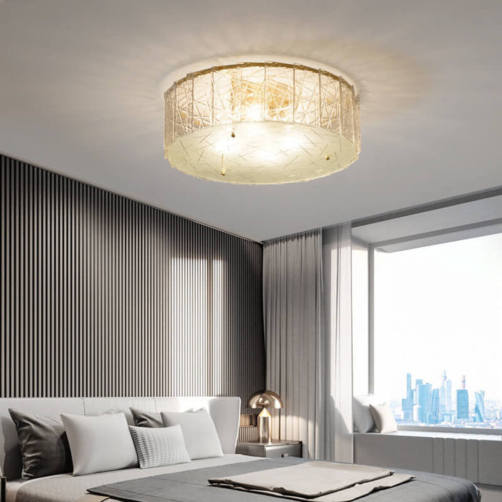 Moderne Schneeflocke Glas Runde Messing 4-Licht Deckenleuchte 