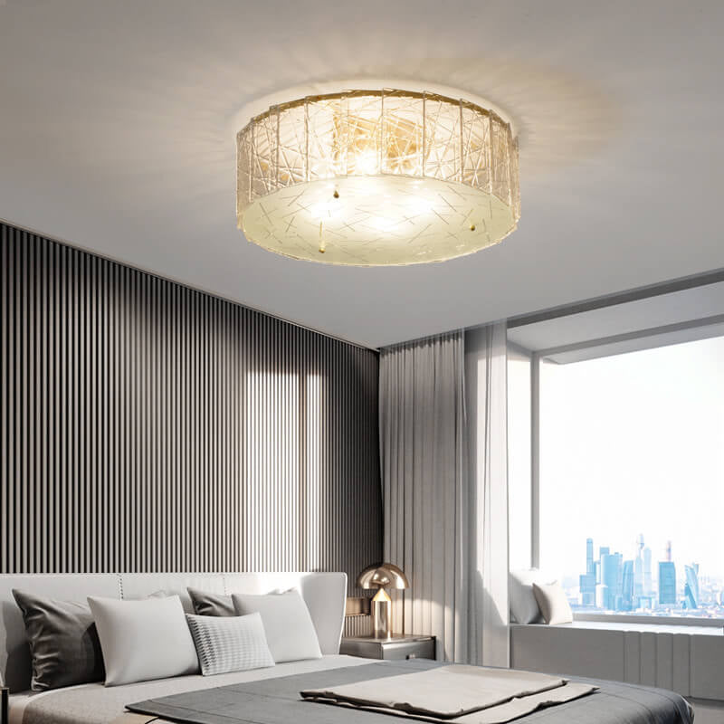 Modern Snowflake Glass Round Brass 4-Light Flush Mount Ceiling Light