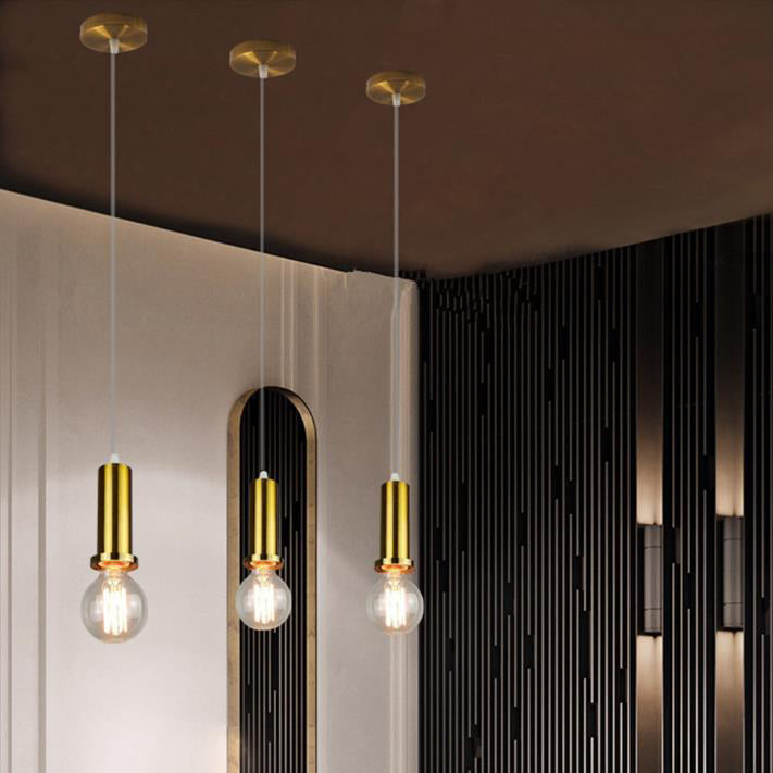 Lampe suspendue moderne et minimaliste à 1 lumière avec tige en métal plaqué or 