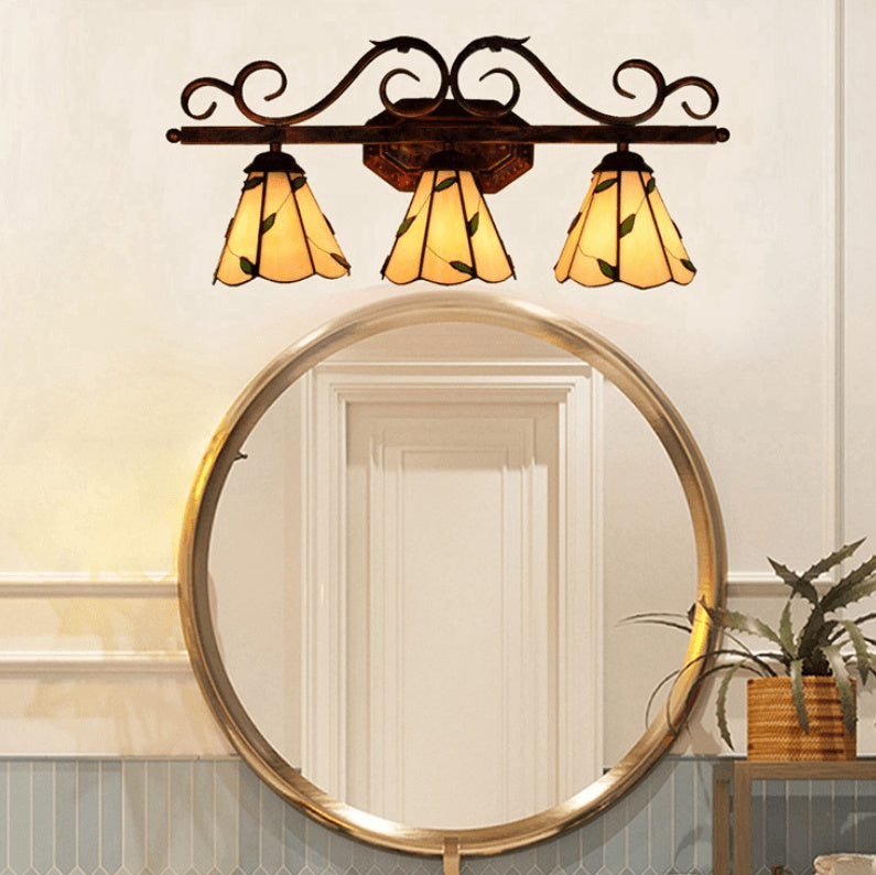 Lámpara de Aplique de Pared de 3 Luces de Vidrio Tiffany Hoja Europea 