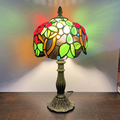 Tiffany-Tischlampe mit Fruchtkuppel und Buntglas, 1-flammig 