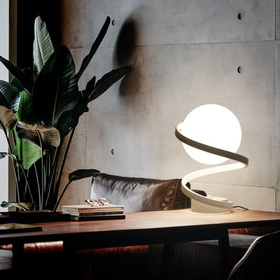 Modern Milky White Glass Spiral 1-Light LED Table Lamp