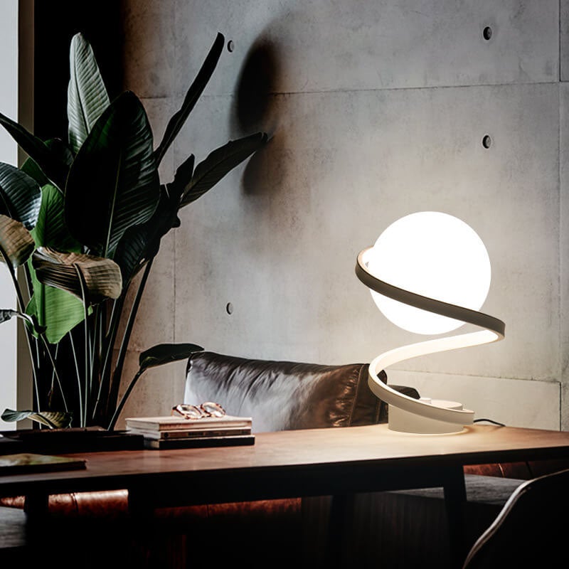 Modern Milky White Glass Spiral 1-Light LED Table Lamp