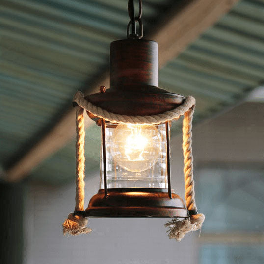 Lámpara de Aceite de Linterna de Cuerda de Cáñamo Vintage Luz de Colgante de Hierro 