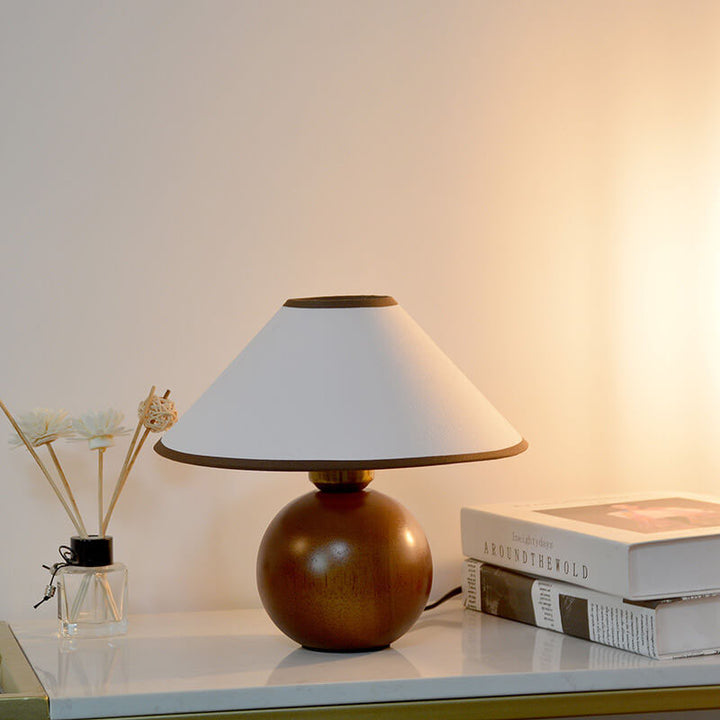 Lámpara de Mesa Decorativa Vintage de Café con Base Redonda de Madera Maciza de 1 Luz 