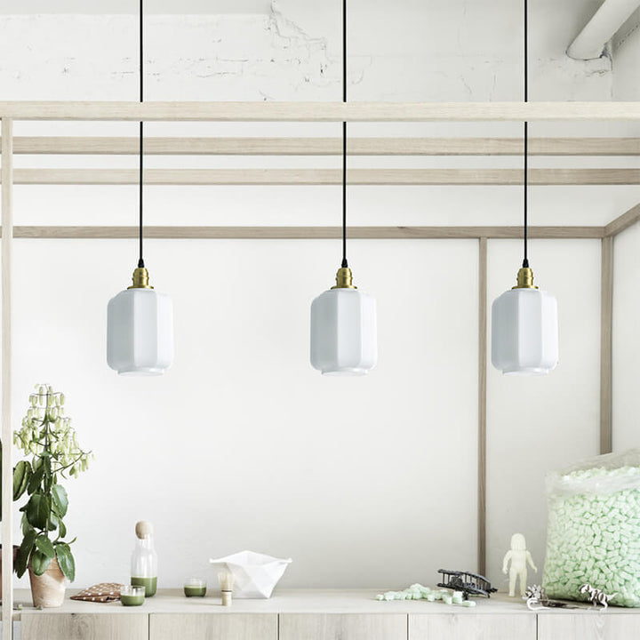 Lámpara colgante de 1 luz de vidrio blanco vintage nórdico 