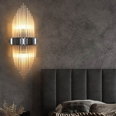 Moderne Wandleuchte mit zwei Lichtern aus Messing und Kristall, Röhrenform 