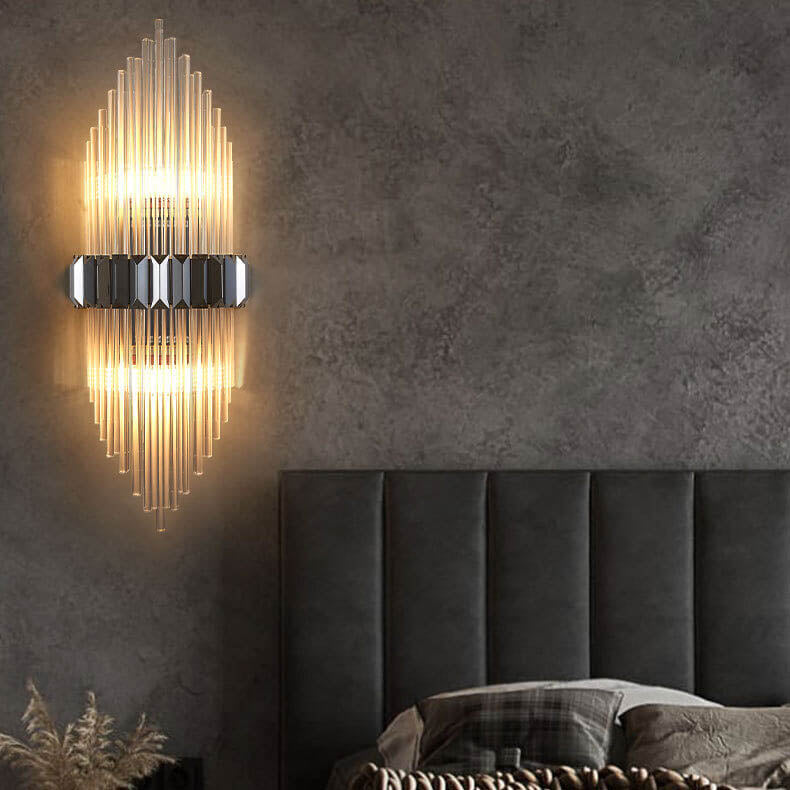 Modern Brass Crystal Tubular 2-Light Wall Sconce Lamp