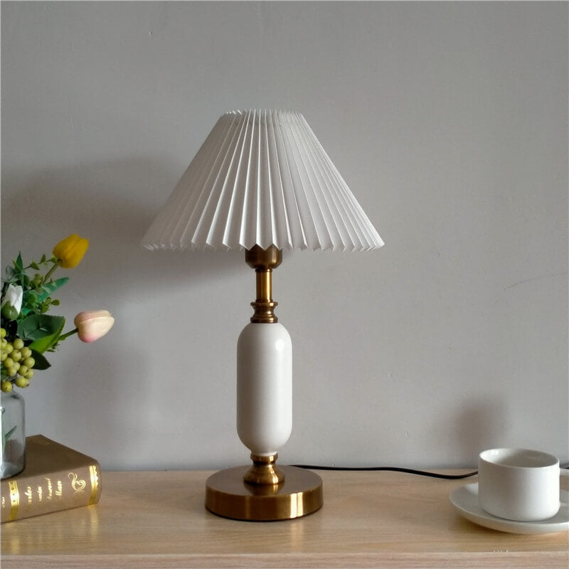 Retro Pleated Shade Column Base 1-Light Table Lamp