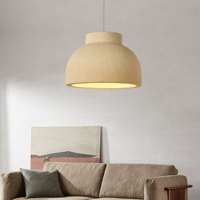 Minimalist Handmade Earthy Yellow Bowl-shaped 1-Light Pendant Light