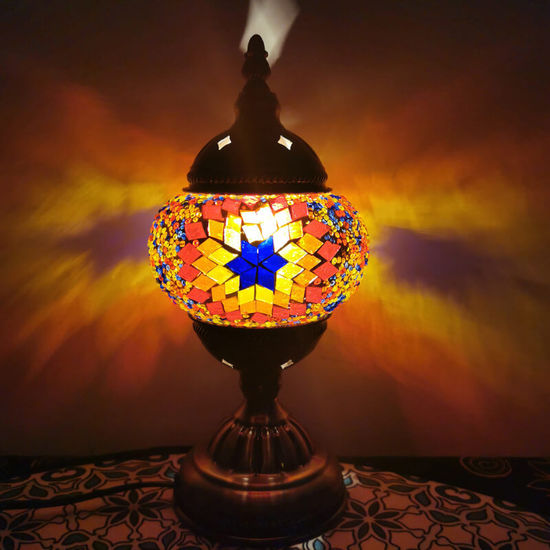 Vintage Turkish Stained Glass Globe Shade 1-Light Table Lamp