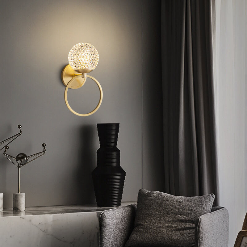 Moderne Luxus Kristall Messing Hängering 1-Licht Wandleuchte 