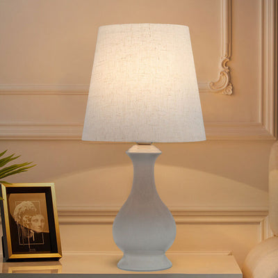 Modern Minimalist Fabric Shade White Ceramic 1-Light Table Lamp