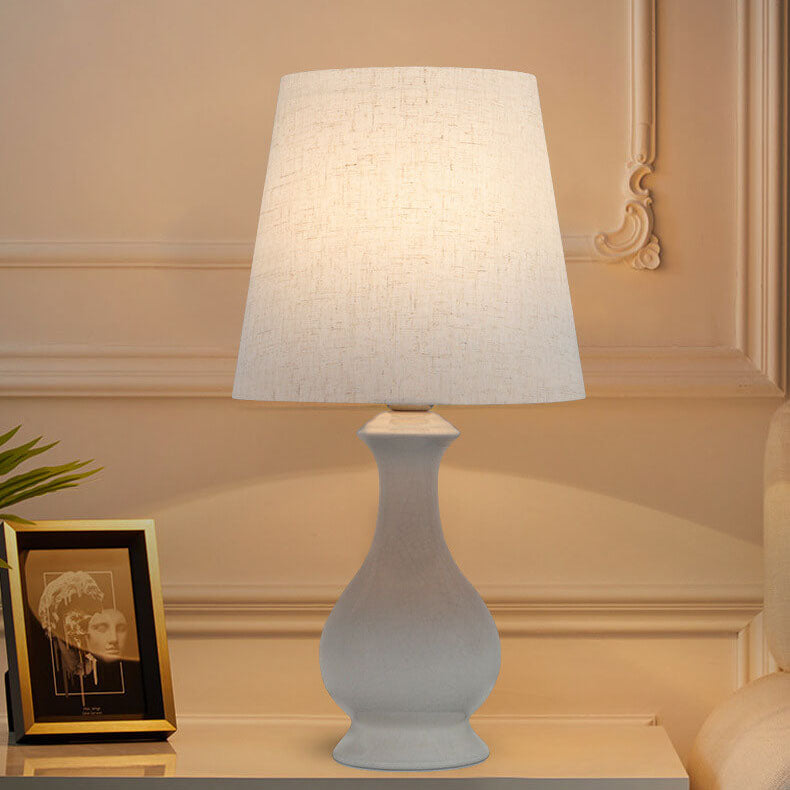 Modern Minimalist Fabric Shade White Ceramic 1-Light Table Lamp
