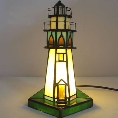 Tiffany Creative Tower Light Stained Glass 1-Light Table Lamp