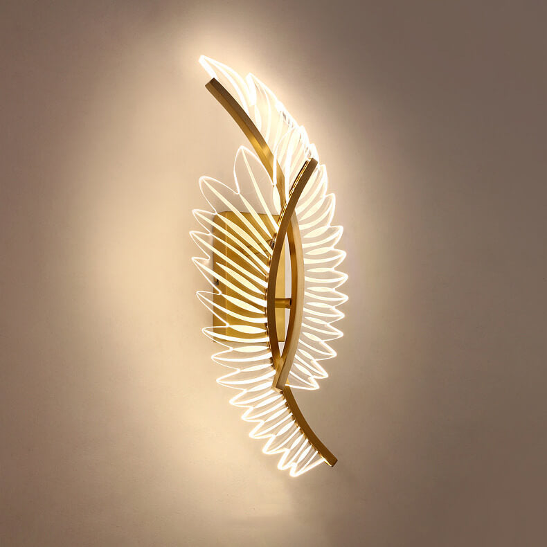 Moderne Acryl Feder Gold Kupfer LED Wandleuchte 