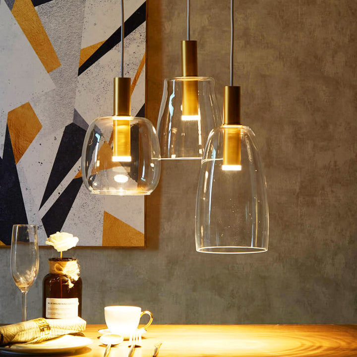 Luminaire suspendu minimaliste à DEL à 1 ampoule en verre transparent 