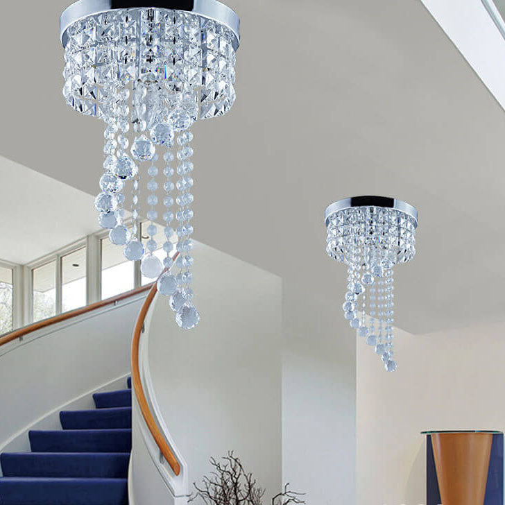 Modern Luxury Round Crystal Hanging 1-Light Flush Mount Ceiling Light