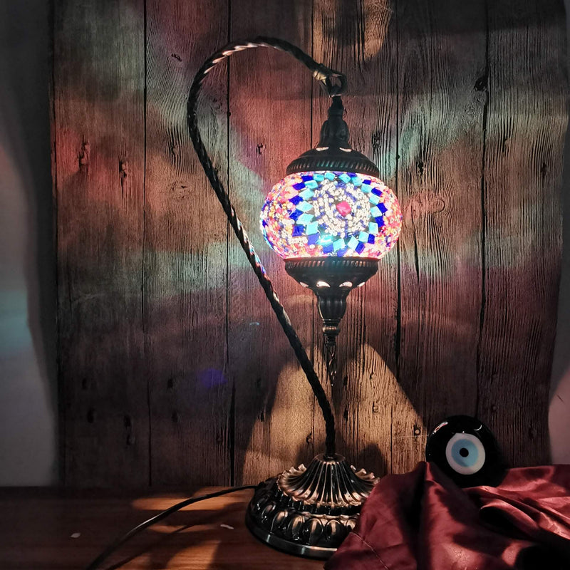 Vintage Turkish Stained Glass Swan Neck 1-Light Table Lamp